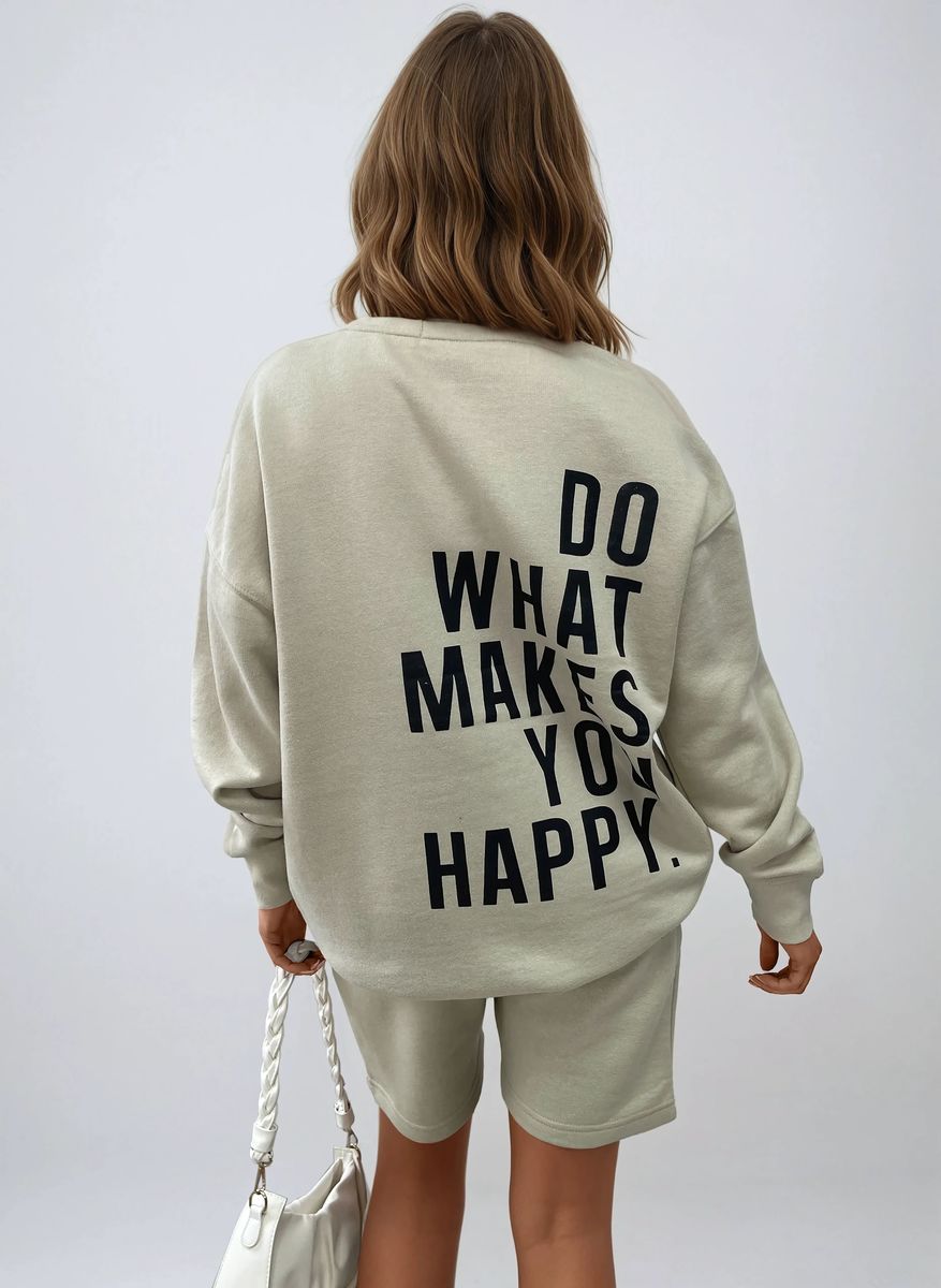 Do What Makes You Happy Print Oversized Sweatshirt and Shorts Co-ord Set - She Wears Glory Beverly Hills