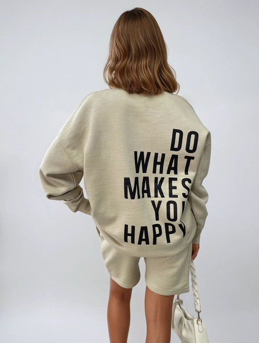 Do What Makes You Happy Print Oversized Sweatshirt and Shorts Co-ord Set - She Wears Glory Beverly Hills