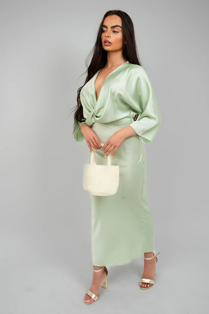 V-Neck Twist Front Midi Dress - She Wears Glory Beverly Hills