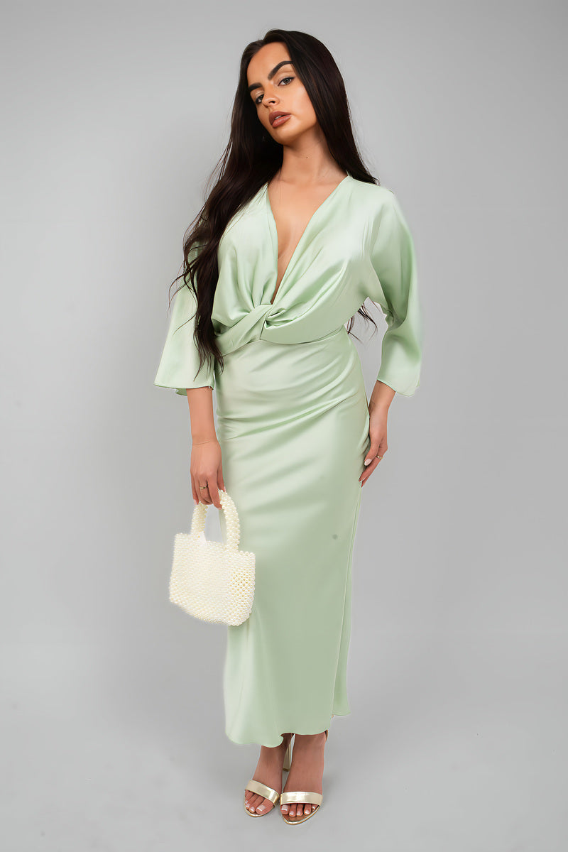 V-Neck Twist Front Midi Dress - She Wears Glory Beverly Hills