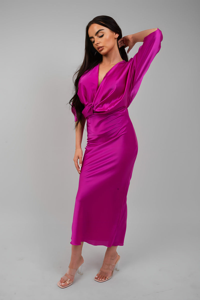 V-Neck Twist Front Midi Dress - She Wears Glory Beverly Hills