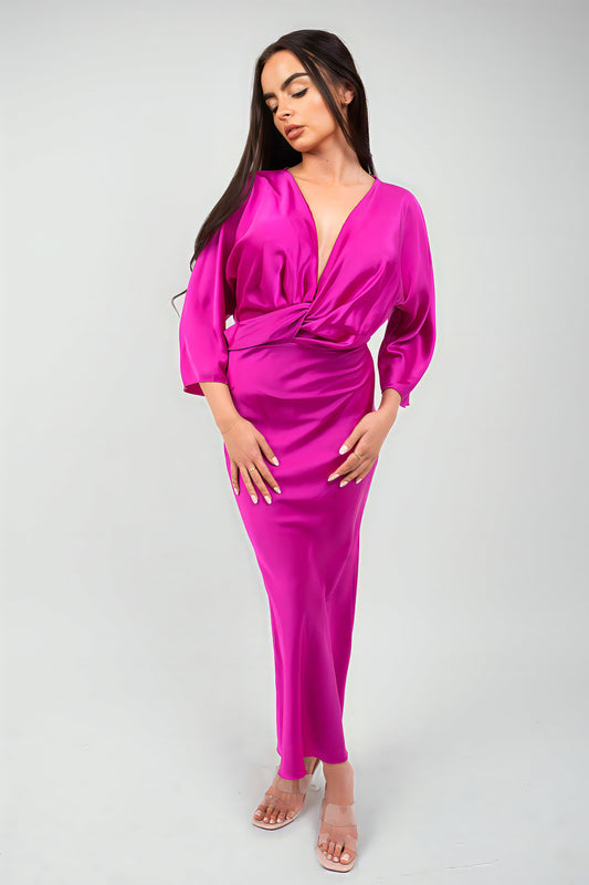 V-Neck Twist Front Midi Dress - She Wears Glory Beverly Hills