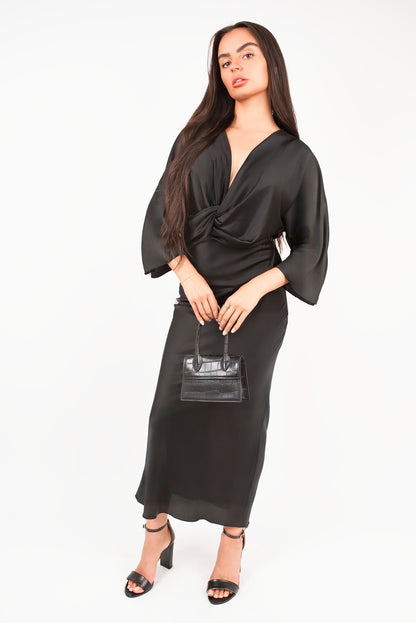 She Wears Glory™ V-Neck Twist Front Midi Dress