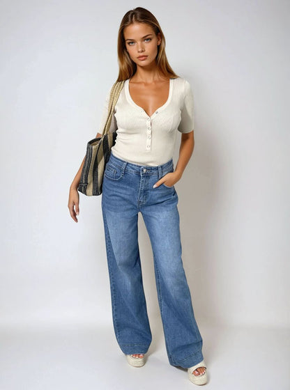 High Waisted Wide Leg Jeans - She Wears Glory Beverly Hills