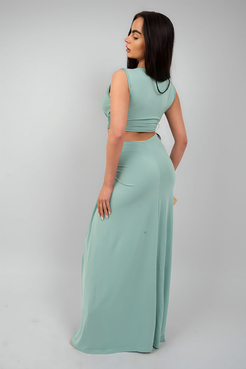 Twist Detail Plunge Split Leg Cut Out Maxi Dress - She Wears Glory Beverly Hills