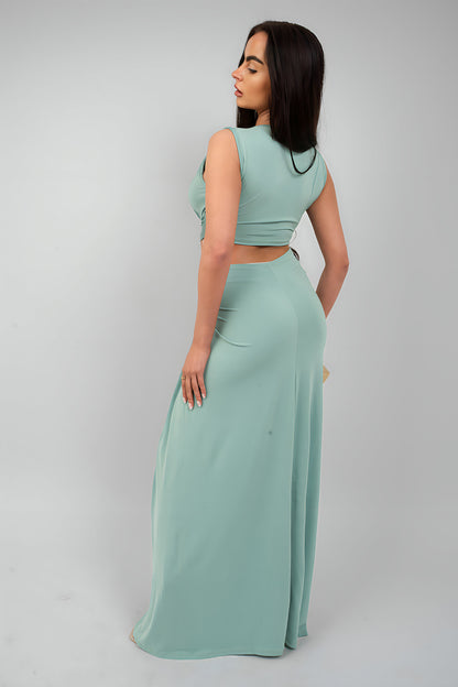Twist Detail Plunge Split Leg Cut Out Maxi Dress - She Wears Glory Beverly Hills