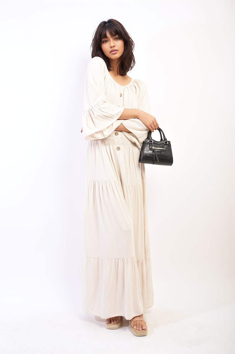 She Wears Glory™ Ruffle Hem Sleeve Shirred Waist Tiered Maxi Dress