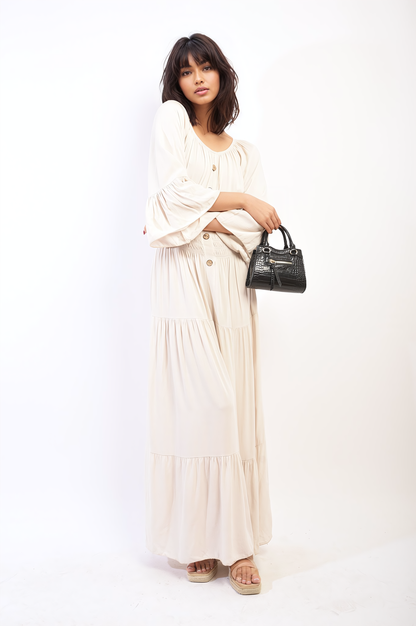 She Wears Glory™ Ruffle Hem Sleeve Shirred Waist Tiered Maxi Dress