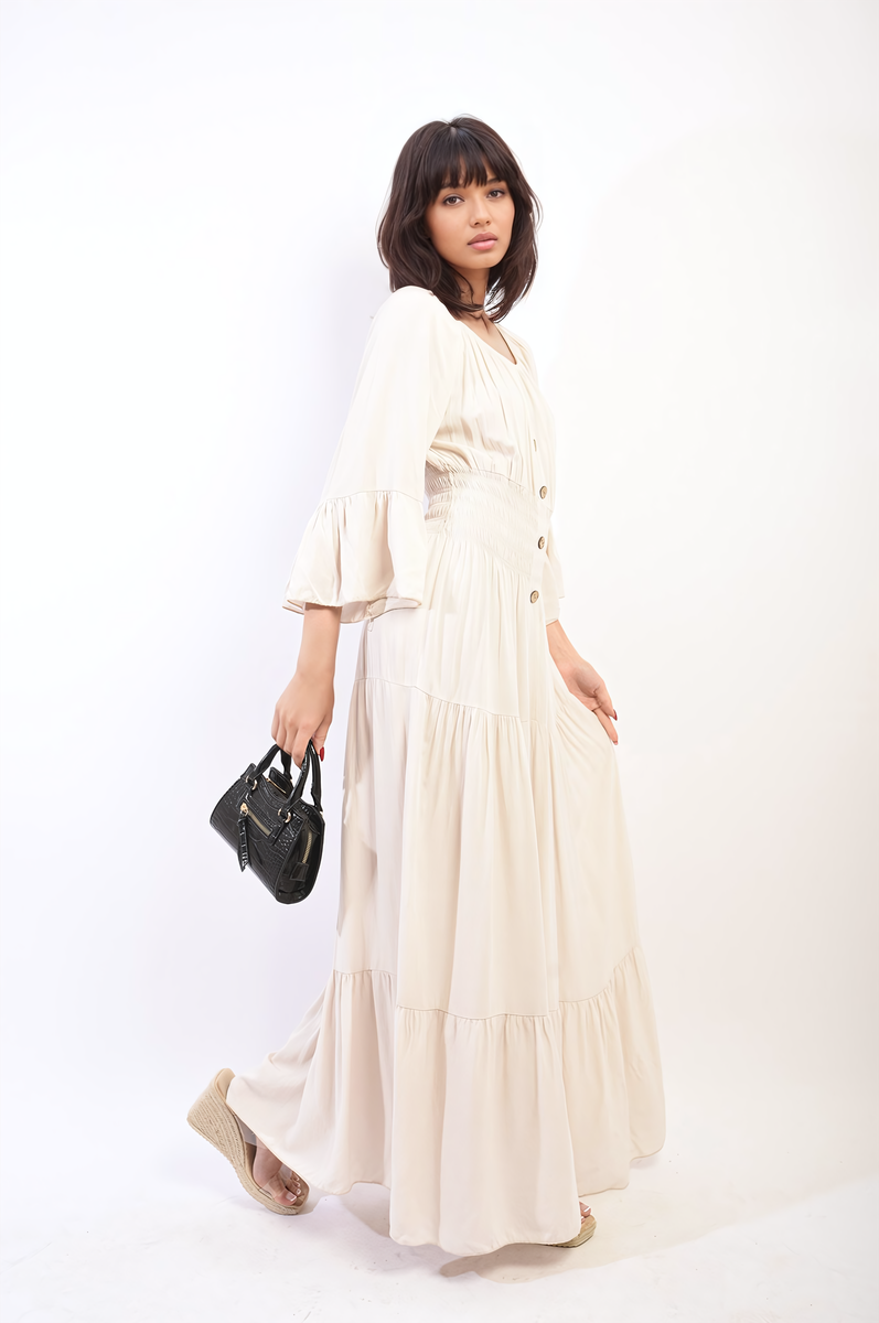 She Wears Glory™ Ruffle Hem Sleeve Shirred Waist Tiered Maxi Dress