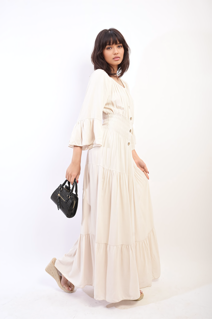 She Wears Glory™ Ruffle Hem Sleeve Shirred Waist Tiered Maxi Dress
