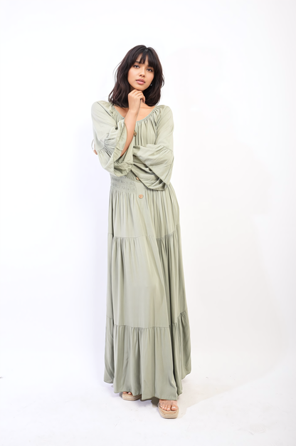 She Wears Glory™ Ruffle Hem Sleeve Shirred Waist Tiered Maxi Dress