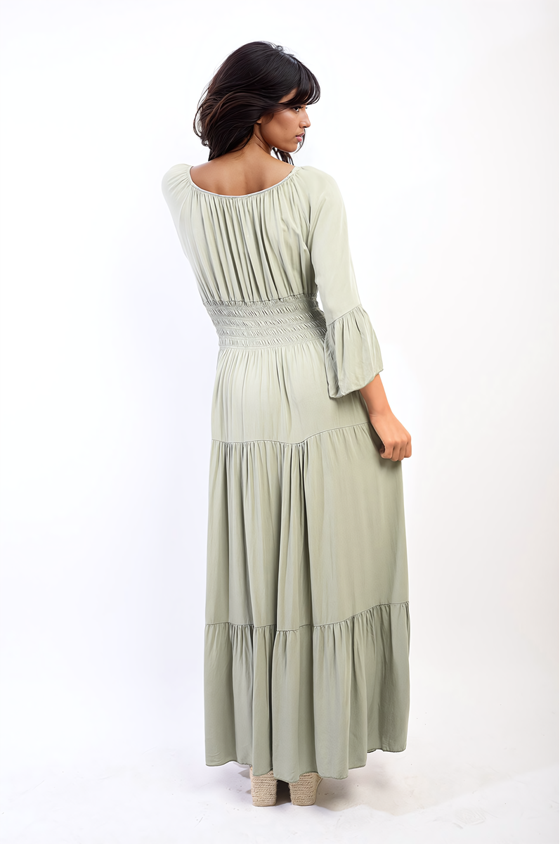 She Wears Glory™ Ruffle Hem Sleeve Shirred Waist Tiered Maxi Dress