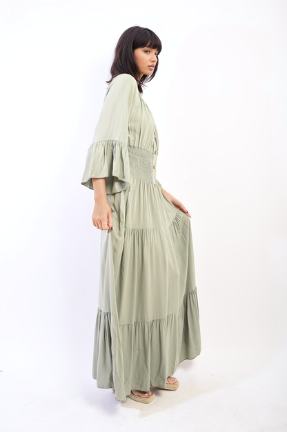 She Wears Glory™ Ruffle Hem Sleeve Shirred Waist Tiered Maxi Dress