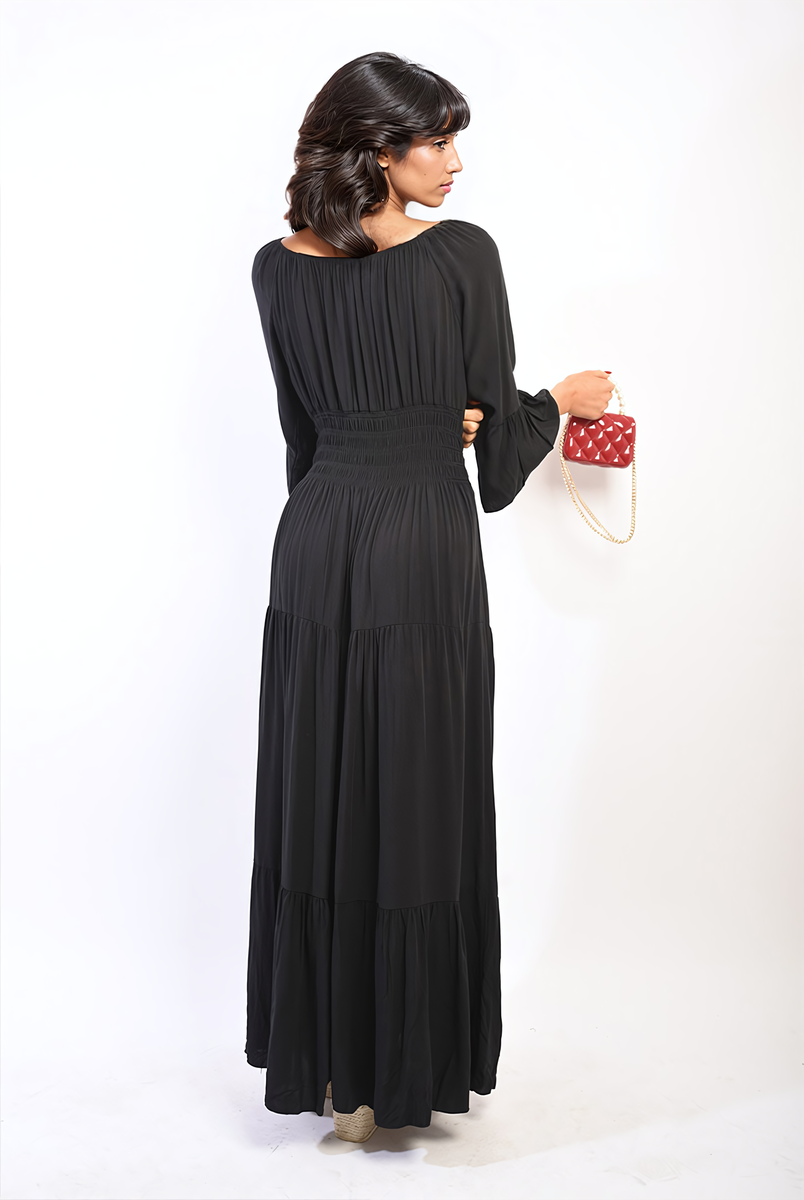 She Wears Glory™ Ruffle Hem Sleeve Shirred Waist Tiered Maxi Dress