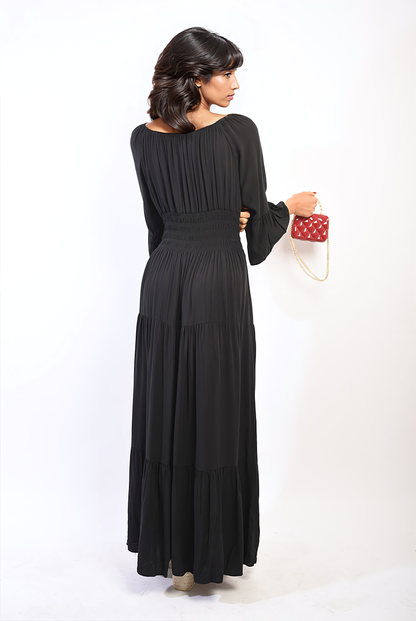 She Wears Glory™ Ruffle Hem Sleeve Shirred Waist Tiered Maxi Dress