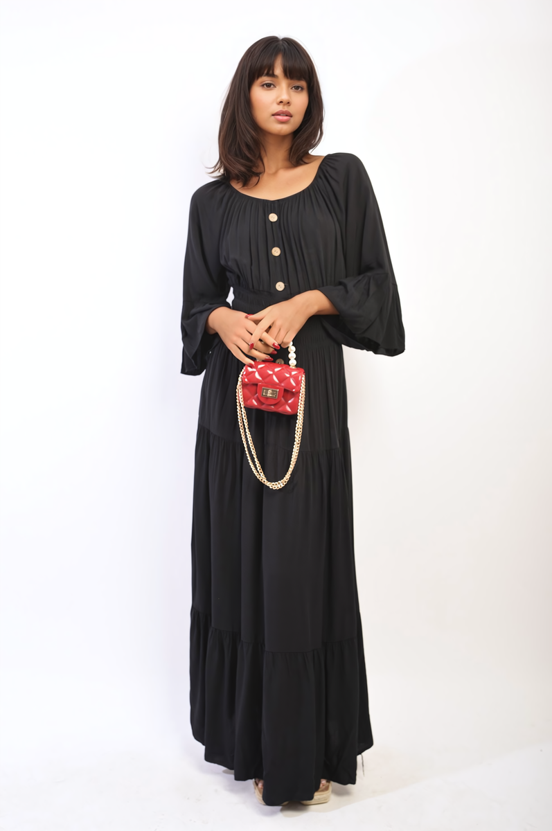 She Wears Glory™ Ruffle Hem Sleeve Shirred Waist Tiered Maxi Dress