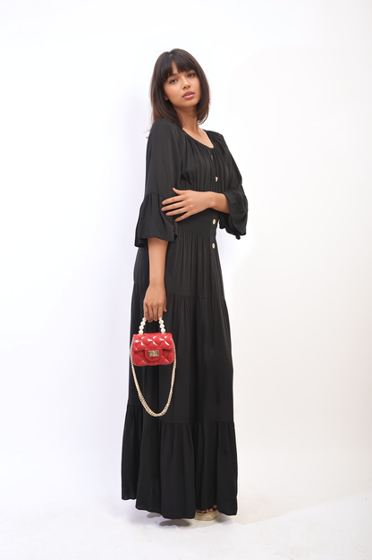 She Wears Glory™ Ruffle Hem Sleeve Shirred Waist Tiered Maxi Dress