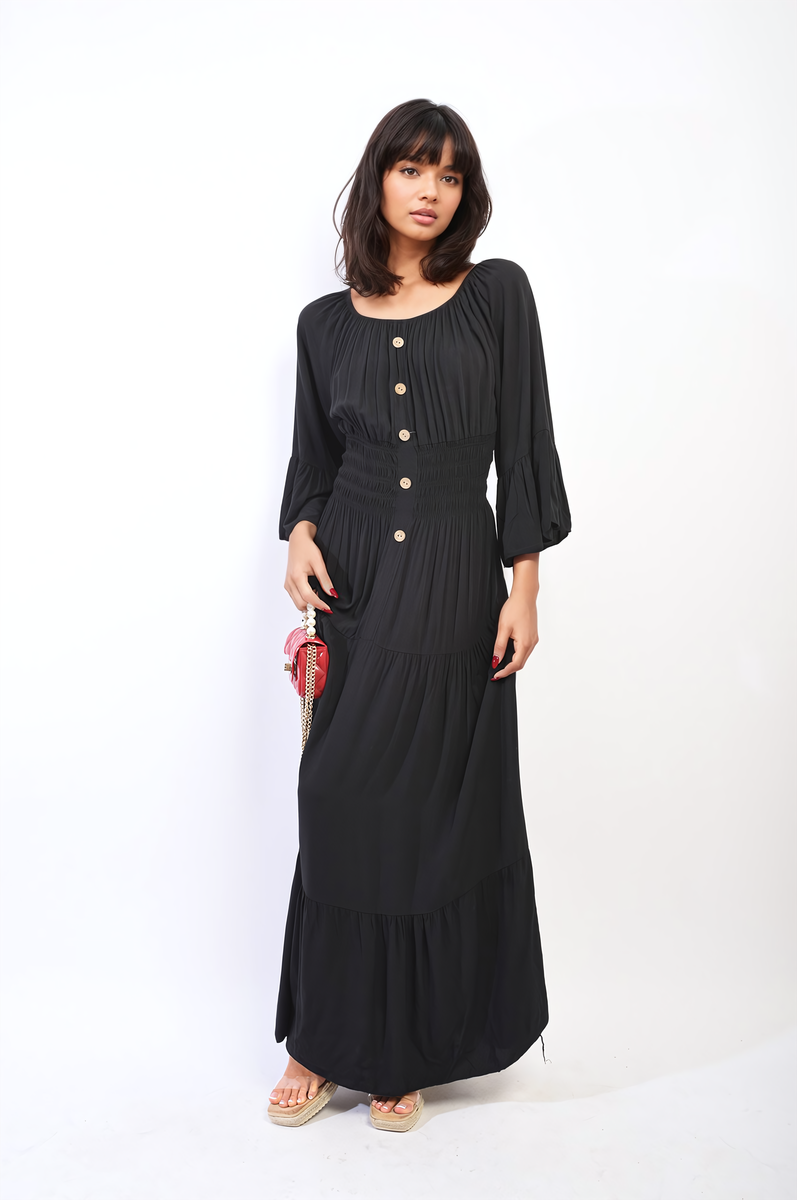 She Wears Glory™ Ruffle Hem Sleeve Shirred Waist Tiered Maxi Dress