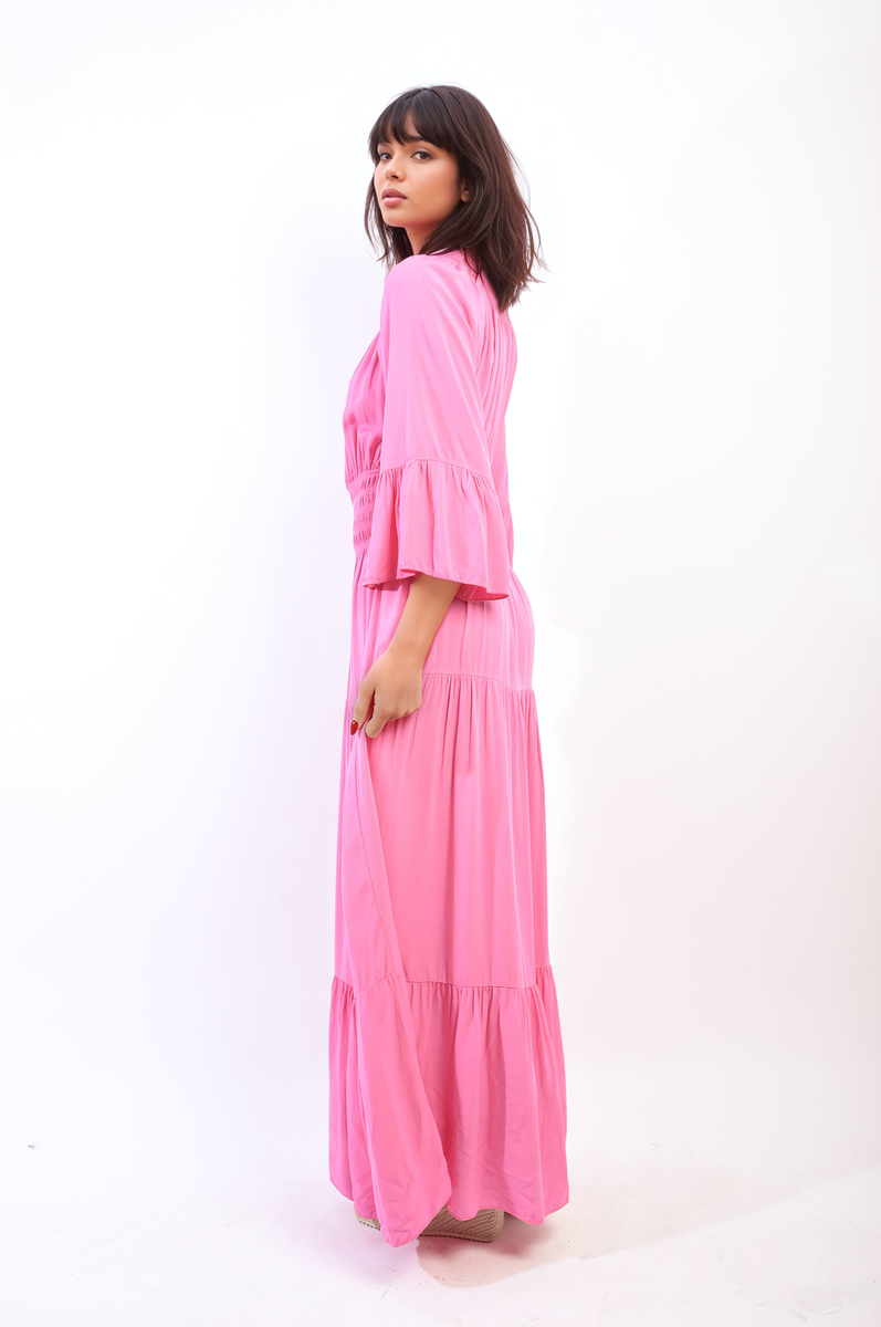 She Wears Glory™ Ruffle Hem Sleeve Shirred Waist Tiered Maxi Dress