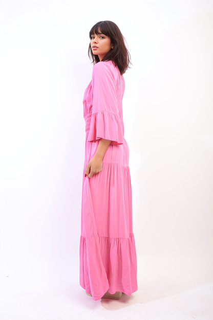 She Wears Glory™ Ruffle Hem Sleeve Shirred Waist Tiered Maxi Dress