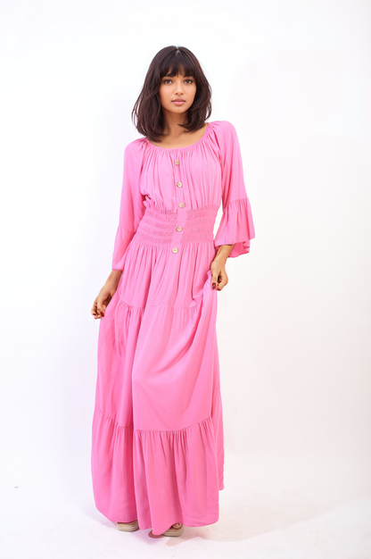 She Wears Glory™ Ruffle Hem Sleeve Shirred Waist Tiered Maxi Dress