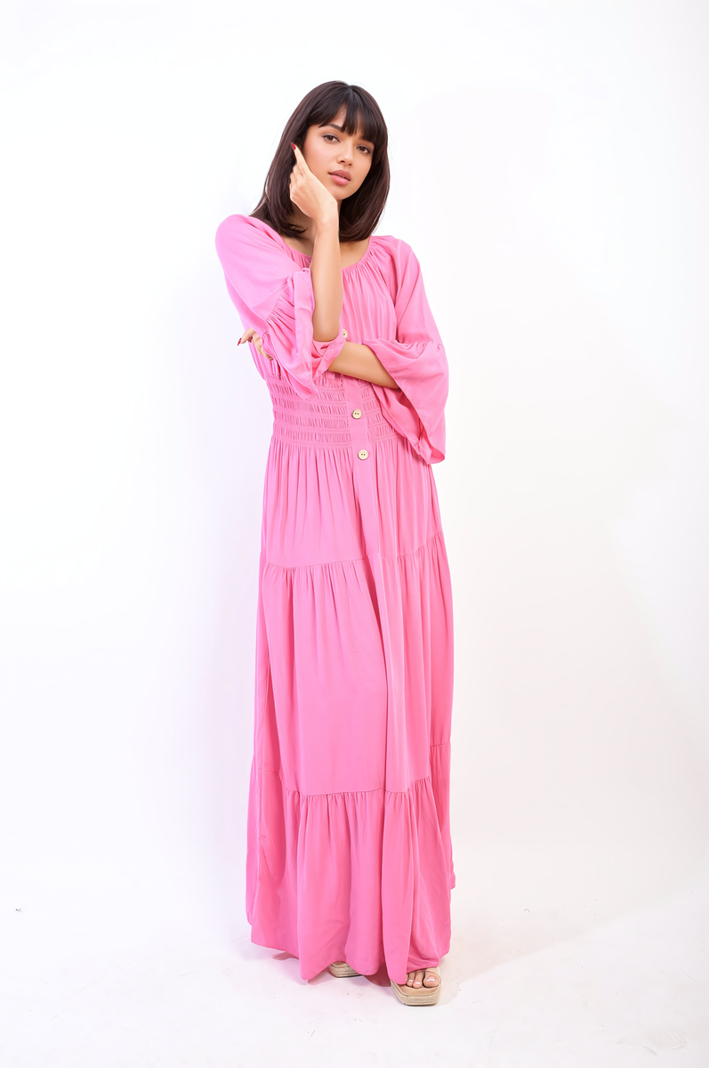 She Wears Glory™ Ruffle Hem Sleeve Shirred Waist Tiered Maxi Dress