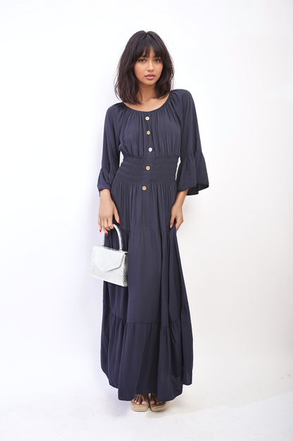 She Wears Glory™ Ruffle Hem Sleeve Shirred Waist Tiered Maxi Dress