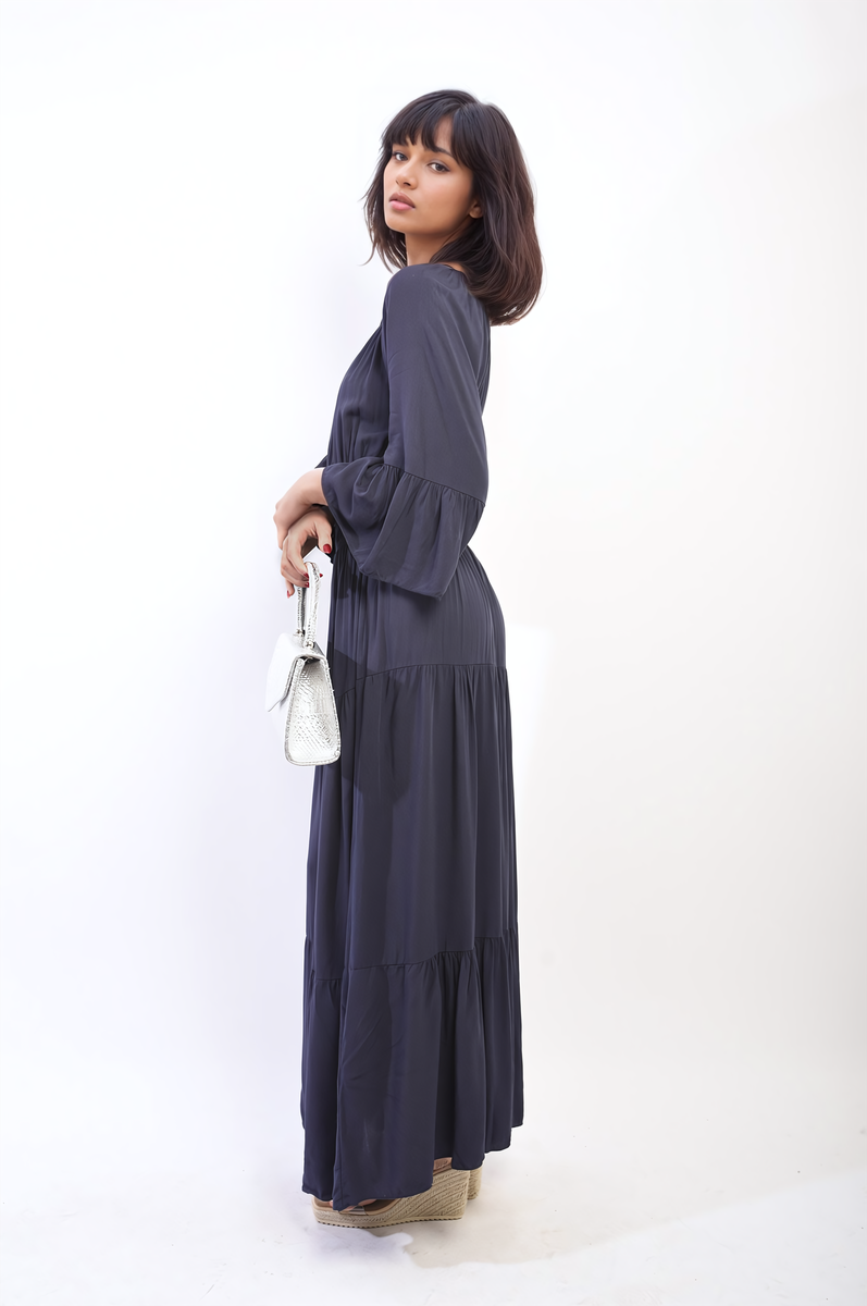 She Wears Glory™ Ruffle Hem Sleeve Shirred Waist Tiered Maxi Dress