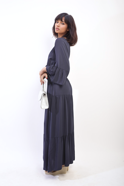 She Wears Glory™ Ruffle Hem Sleeve Shirred Waist Tiered Maxi Dress