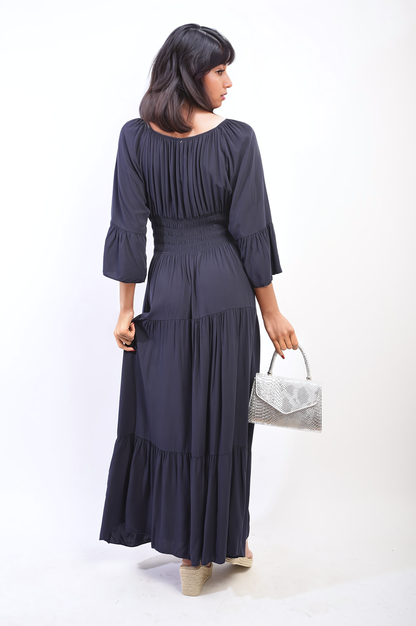 She Wears Glory™ Ruffle Hem Sleeve Shirred Waist Tiered Maxi Dress