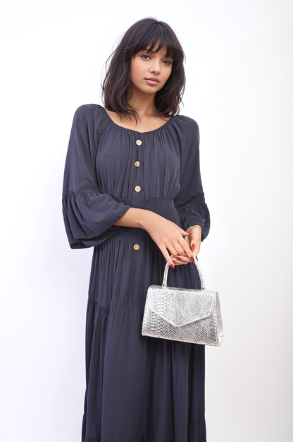 She Wears Glory™ Ruffle Hem Sleeve Shirred Waist Tiered Maxi Dress