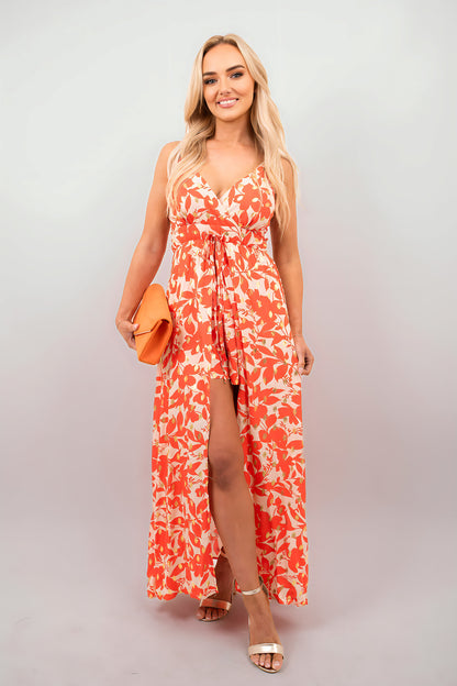 Floral V-Neck Sleeveless Romper Midi Dress - She Wears Glory Beverly Hills