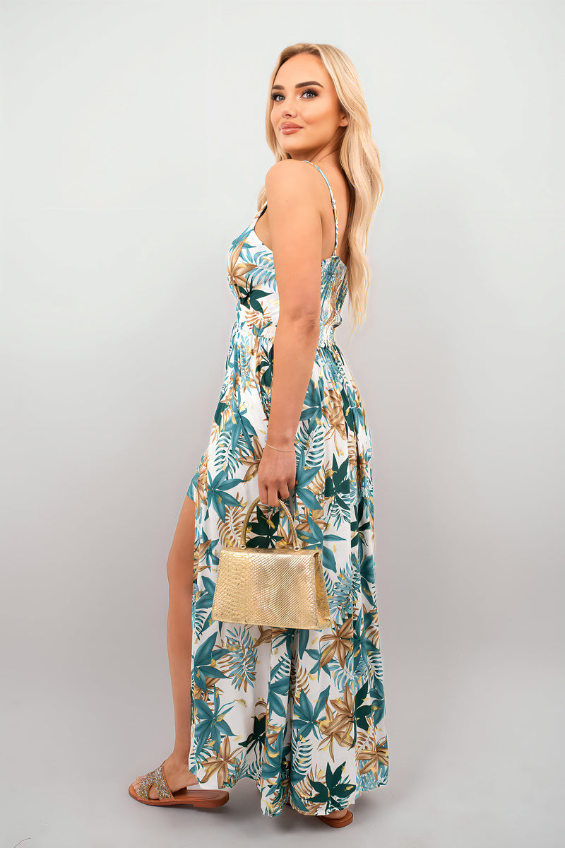 Floral V-Neck Sleeveless Romper Midi Dress - She Wears Glory Beverly Hills