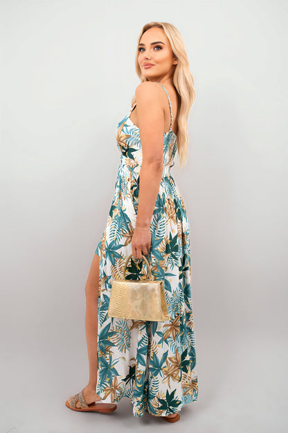 Floral V-Neck Sleeveless Romper Midi Dress - She Wears Glory Beverly Hills