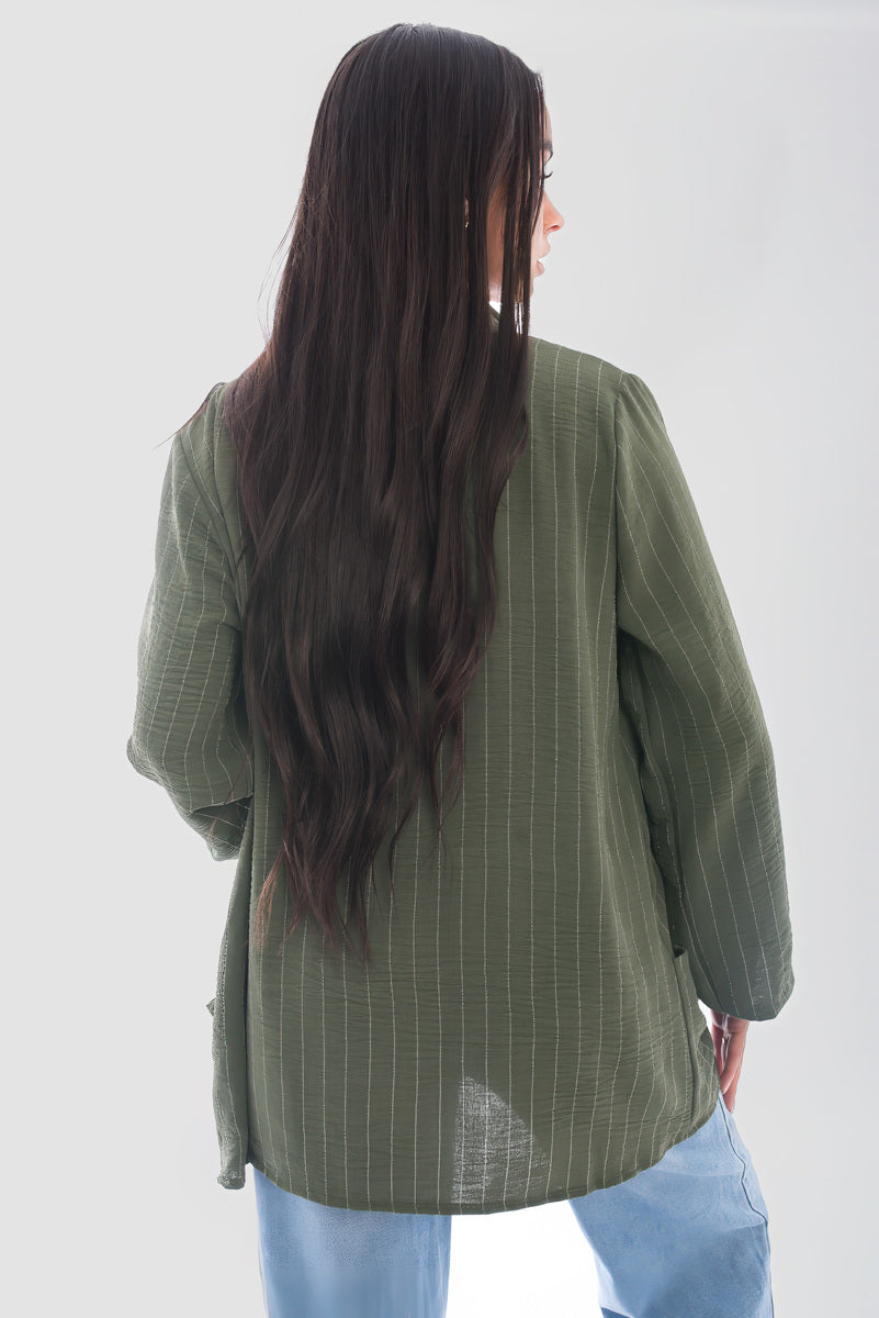 Oversized Striped Long Sleeve Cardigan with Pockets - She Wears Glory Beverly Hills