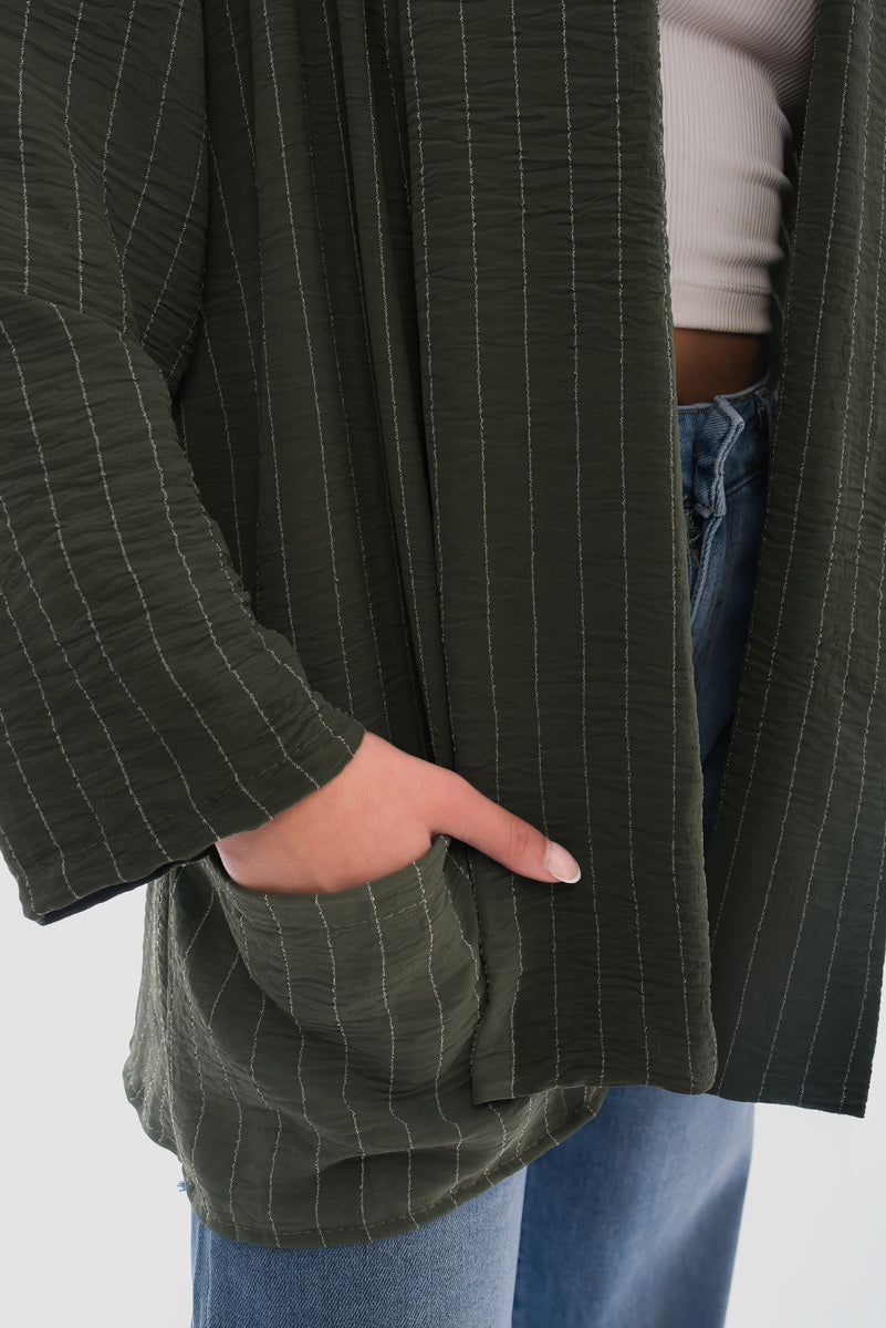 Oversized Striped Long Sleeve Cardigan with Pockets - She Wears Glory Beverly Hills
