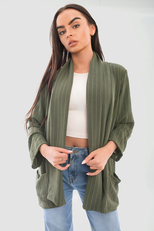 Oversized Striped Long Sleeve Cardigan with Pockets - She Wears Glory Beverly Hills