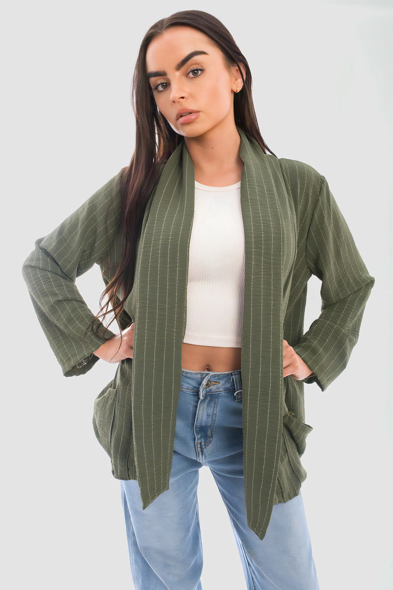 Oversized Striped Long Sleeve Cardigan with Pockets - She Wears Glory Beverly Hills