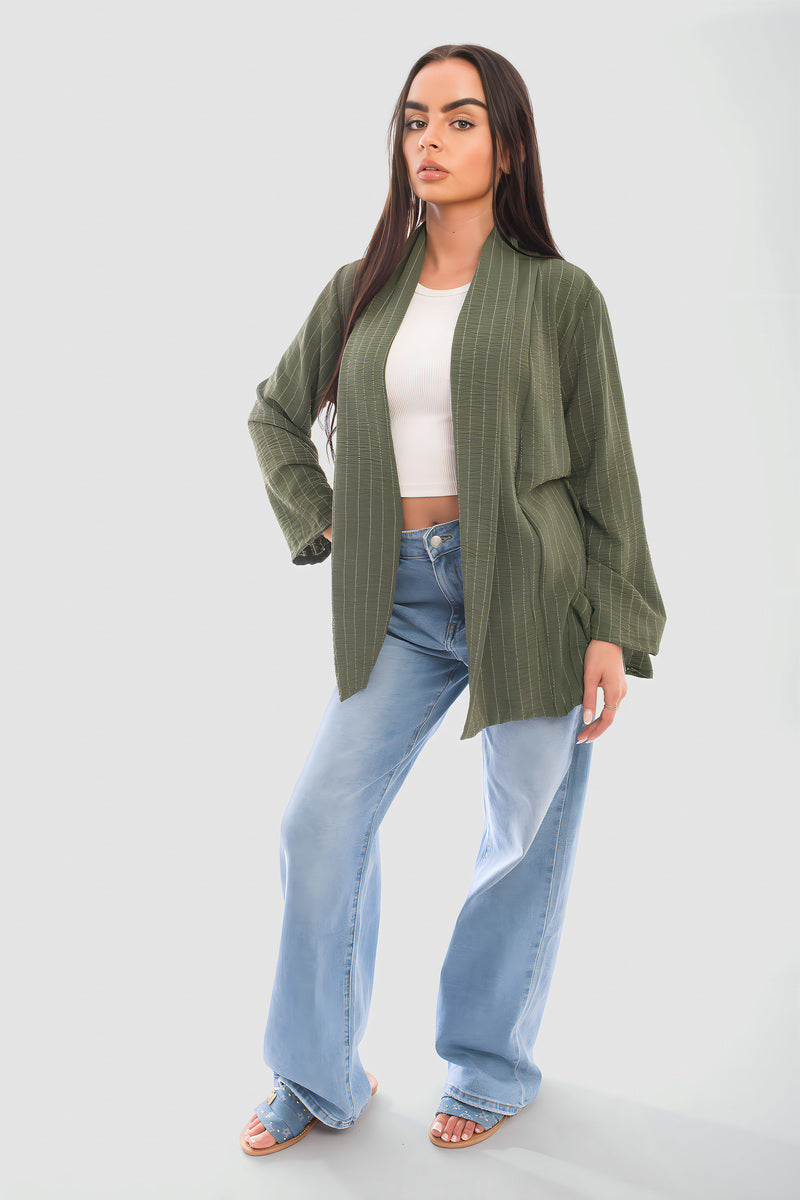 Oversized Striped Long Sleeve Cardigan with Pockets - She Wears Glory Beverly Hills