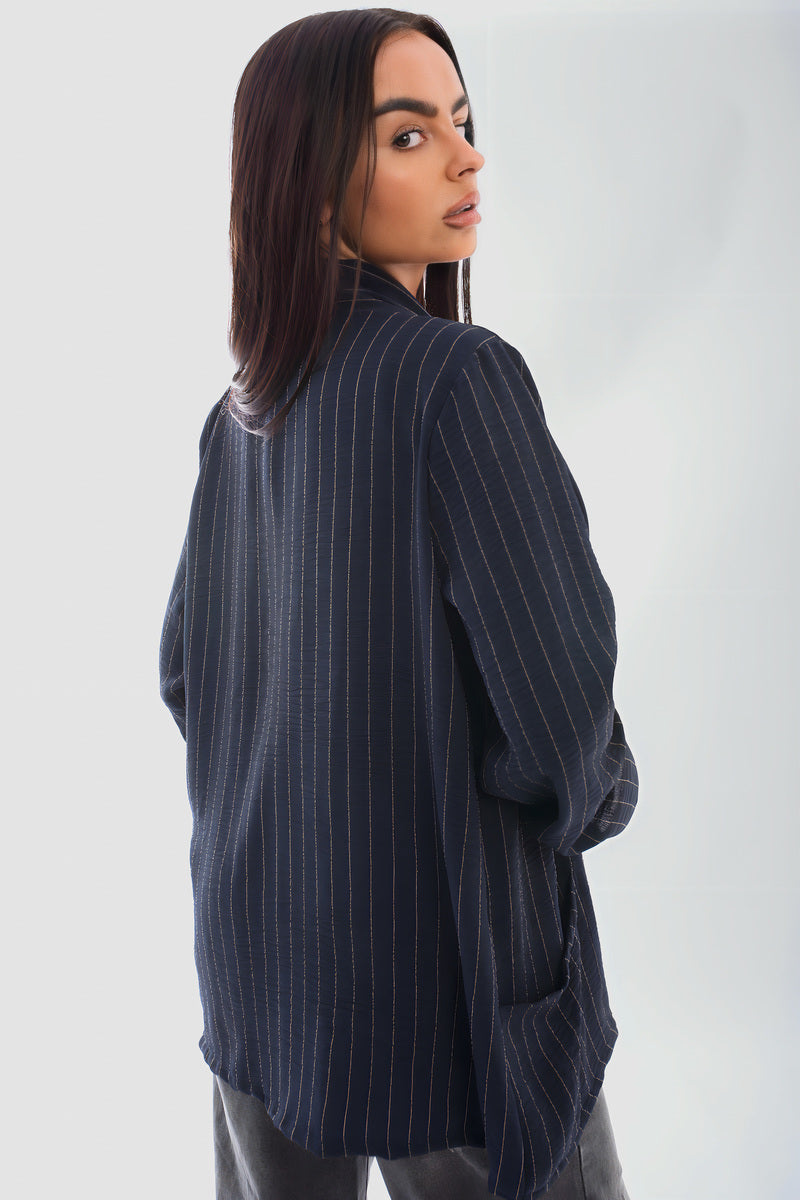 Oversized Striped Long Sleeve Cardigan with Pockets - She Wears Glory Beverly Hills