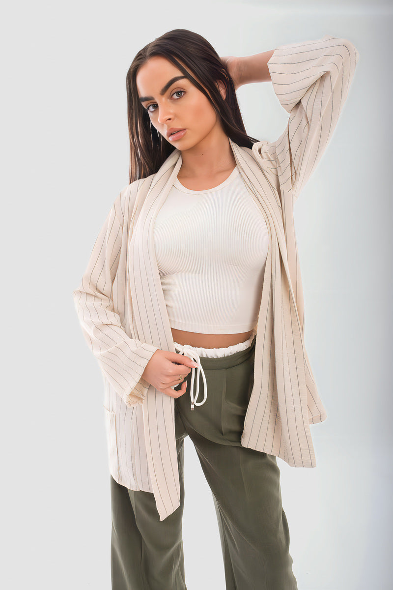 Oversized Striped Long Sleeve Cardigan with Pockets - She Wears Glory Beverly Hills
