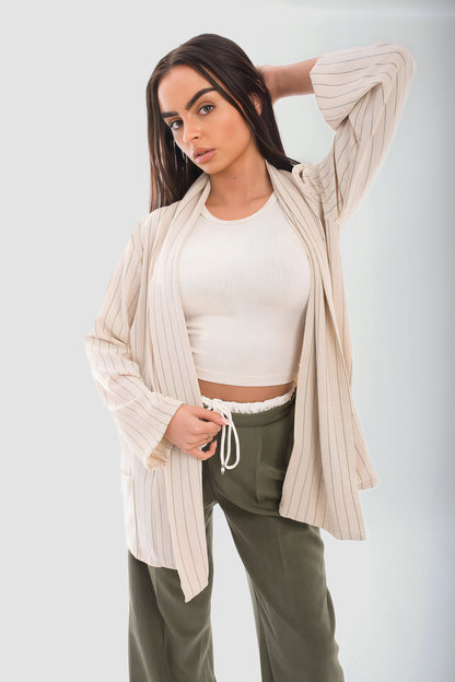 Oversized Striped Long Sleeve Cardigan with Pockets - She Wears Glory Beverly Hills