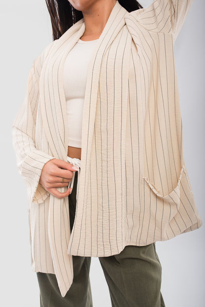 Oversized Striped Long Sleeve Cardigan with Pockets - She Wears Glory Beverly Hills