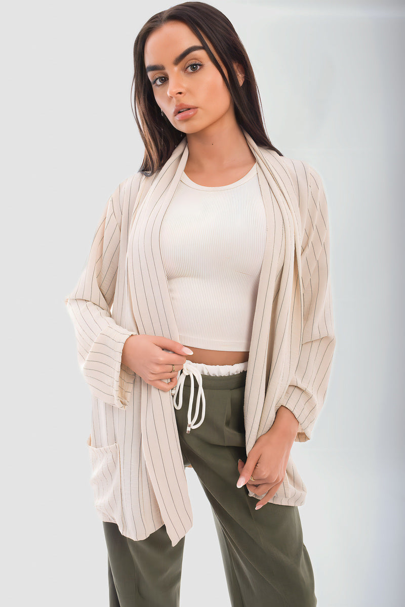 Oversized Striped Long Sleeve Cardigan with Pockets - She Wears Glory Beverly Hills