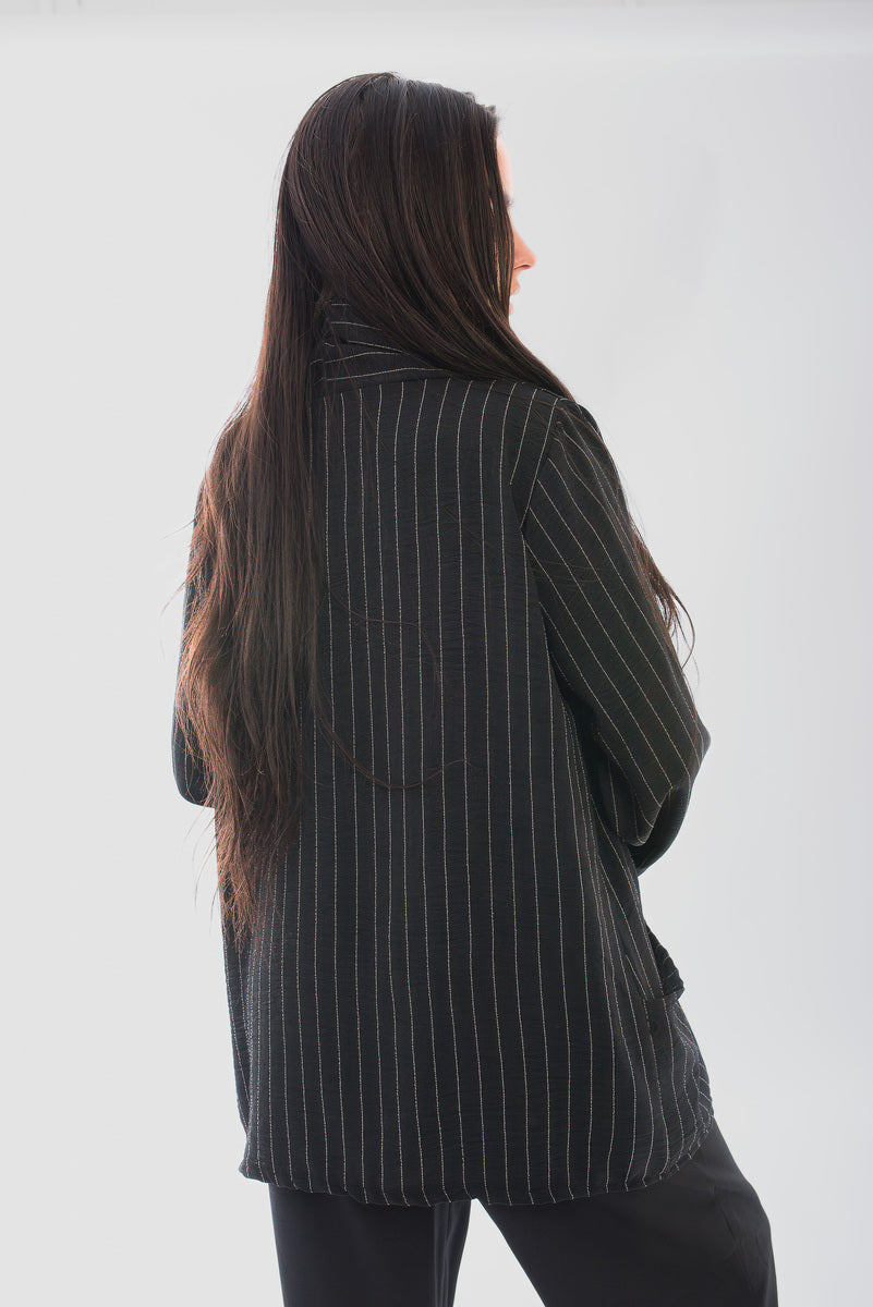 Oversized Striped Long Sleeve Cardigan with Pockets - She Wears Glory Beverly Hills