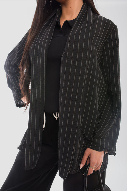 Oversized Striped Long Sleeve Cardigan with Pockets - She Wears Glory Beverly Hills