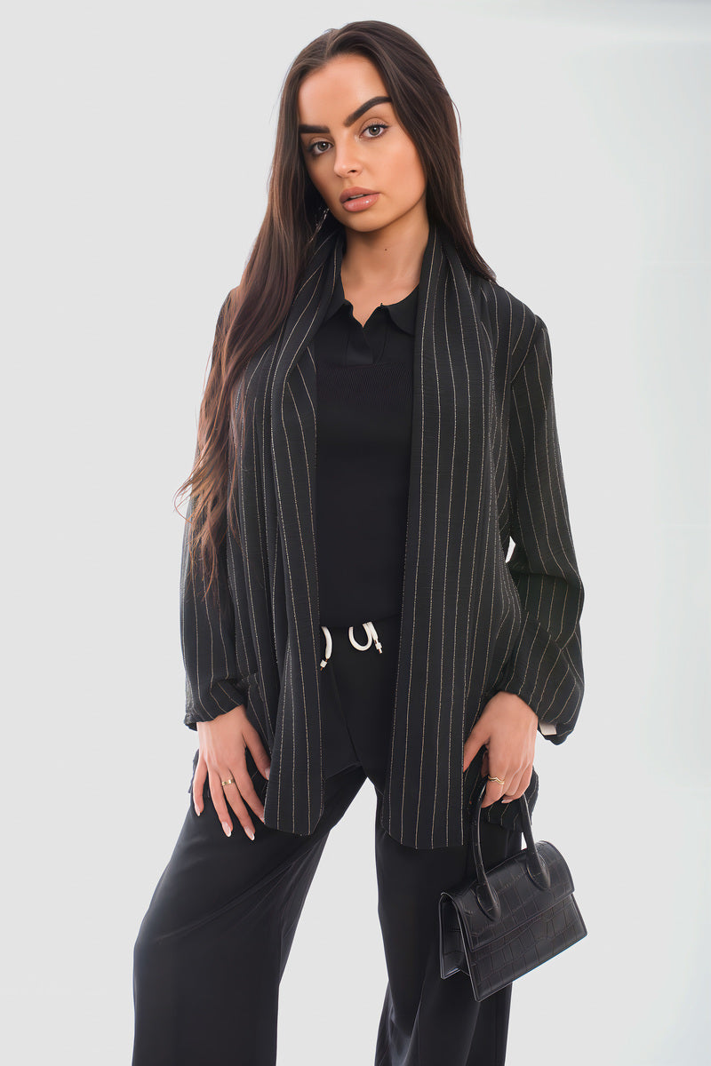 Oversized Striped Long Sleeve Cardigan with Pockets - She Wears Glory Beverly Hills