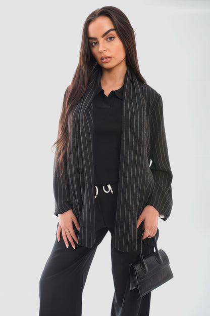 Oversized Striped Long Sleeve Cardigan with Pockets - She Wears Glory Beverly Hills