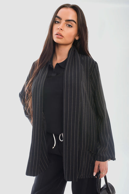 Oversized Striped Long Sleeve Cardigan with Pockets - She Wears Glory Beverly Hills
