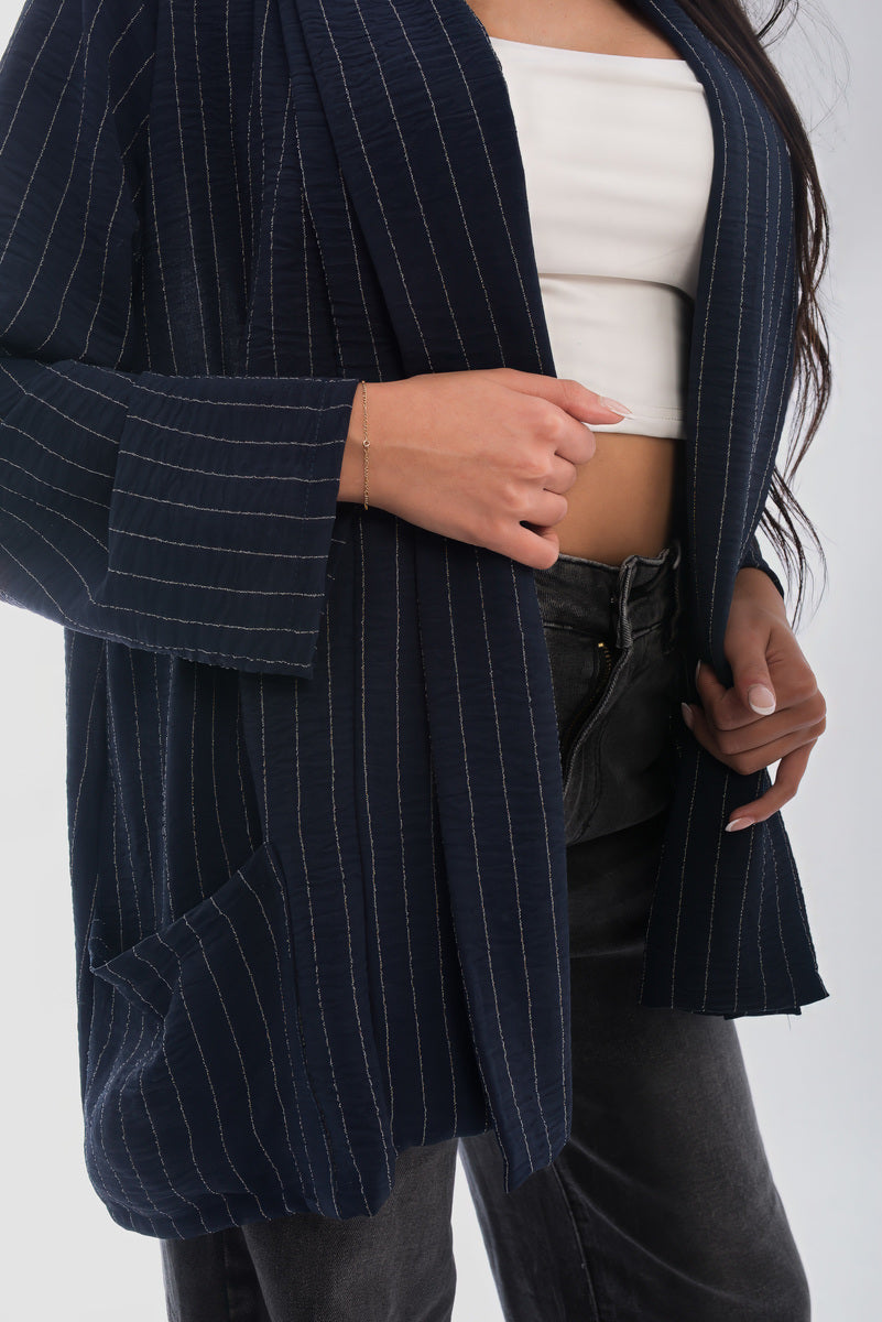 Oversized Striped Long Sleeve Cardigan with Pockets - She Wears Glory Beverly Hills